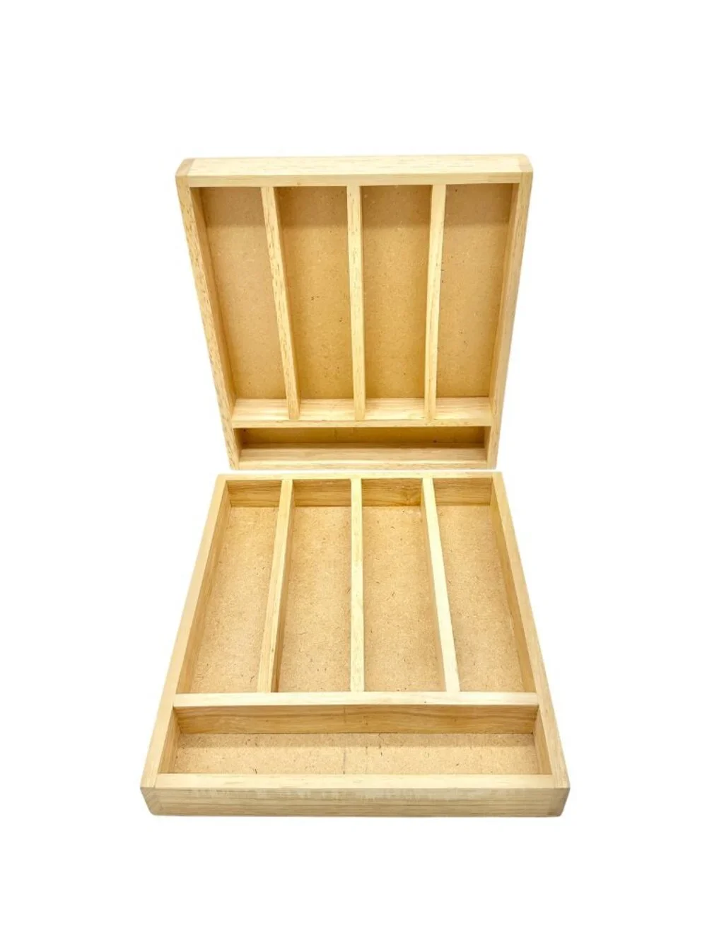 Set Of 2 Wooden Cutlery Trays With Dividers For Organizing Flatware Utensils